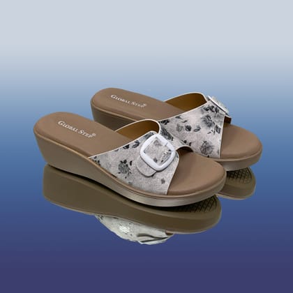White Floral Printed Wedge Sandals-White / 36