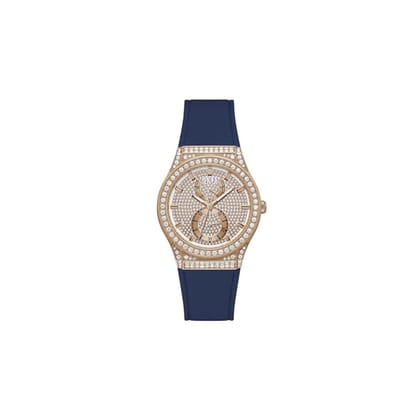 Guess Ladies Blue 39 mm Rose Gold Dial Multi-function Watch - GW0439L4-Rose gold