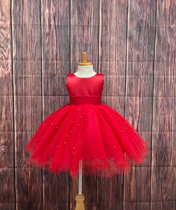 Red Baby Kids Pearls Design V-Back Party Dress - Vootbuy | 3 Years