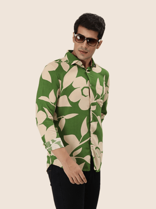 Men'S Premium Rayon Casual Shirt With Green Floral Print-S-38