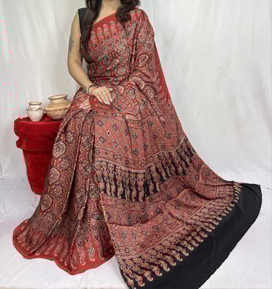 Ajrakh Print Modal Silk Style 35-Ajrakh Print