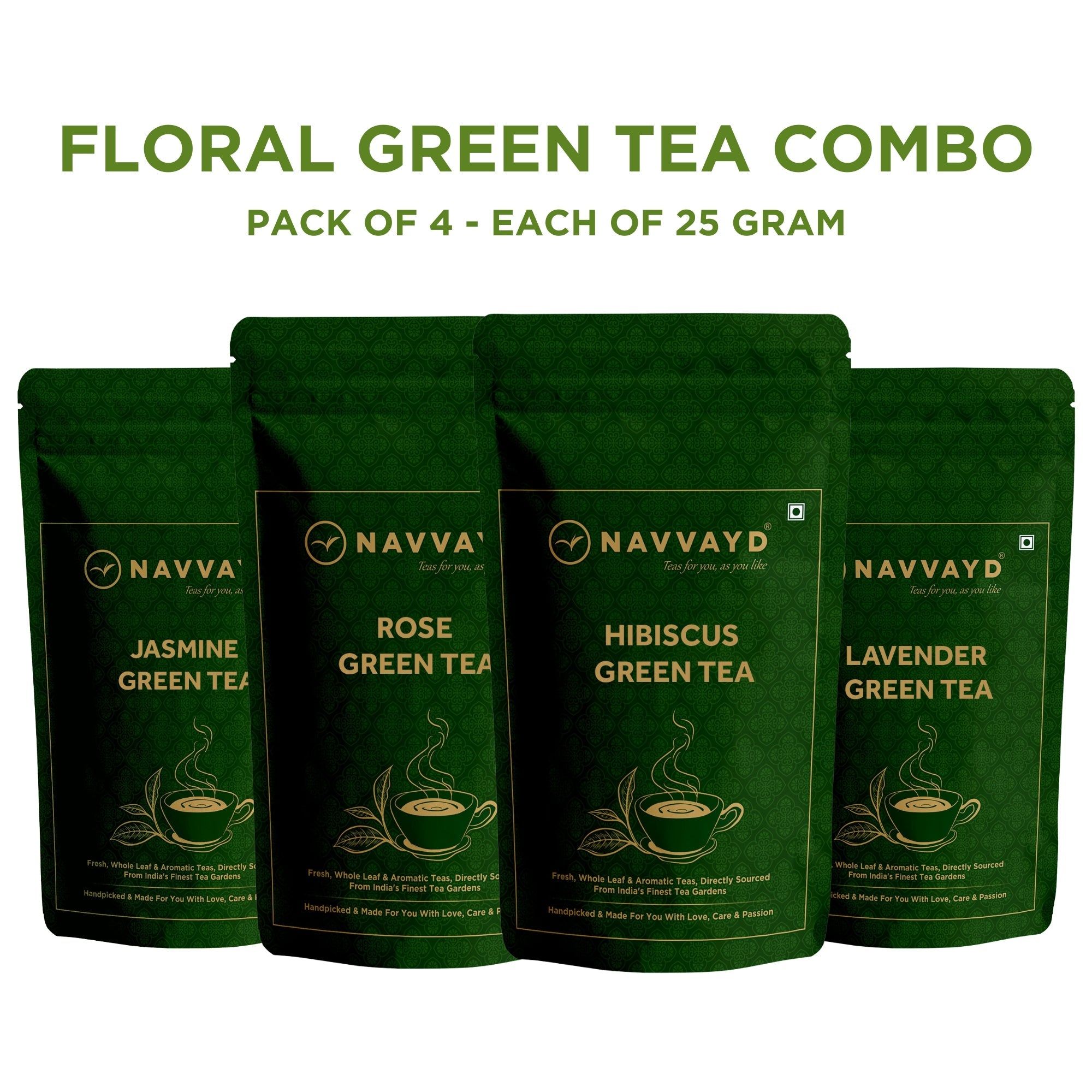 Floral Green Tea Combo - Pack of 4 - 25 gm Each-Floral Green Tea Combo - Pack of 4 - 25 gm Each - 100 Gms - 50 Cups