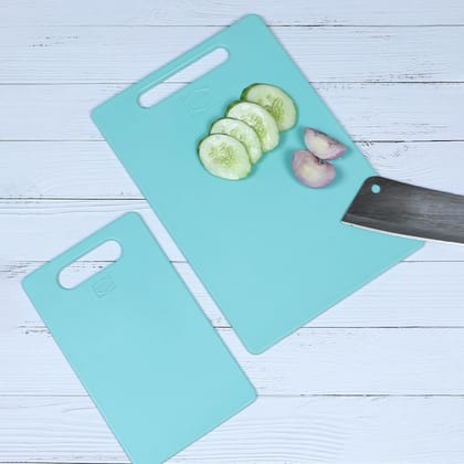 Gluman Plastic Cutting-Chopping Board with Handle (Big, Small) for Vegetable, Fruits, Cheese, Premium-Grade Plastic, 100% Food Safe, BPA-Free, Dishwasher Safe, Anti Bacterial, Pack of 2 (Sea Green)