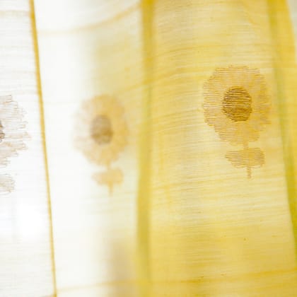 Handwoven Chanderi Curtain - 7ft / 84"-7ft / Yellow/Green / Chanderi