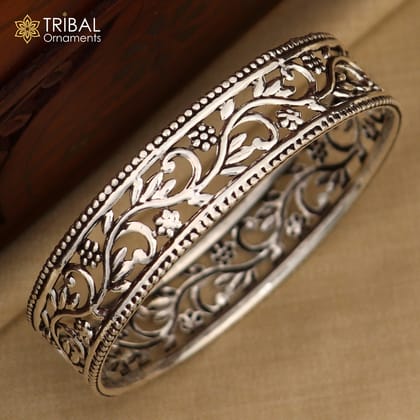925 sterling silver amazing Wide floral design customized bangle bracelet kada, best brides gifting ethnic stylish functional jewelry nba393-Single bangle