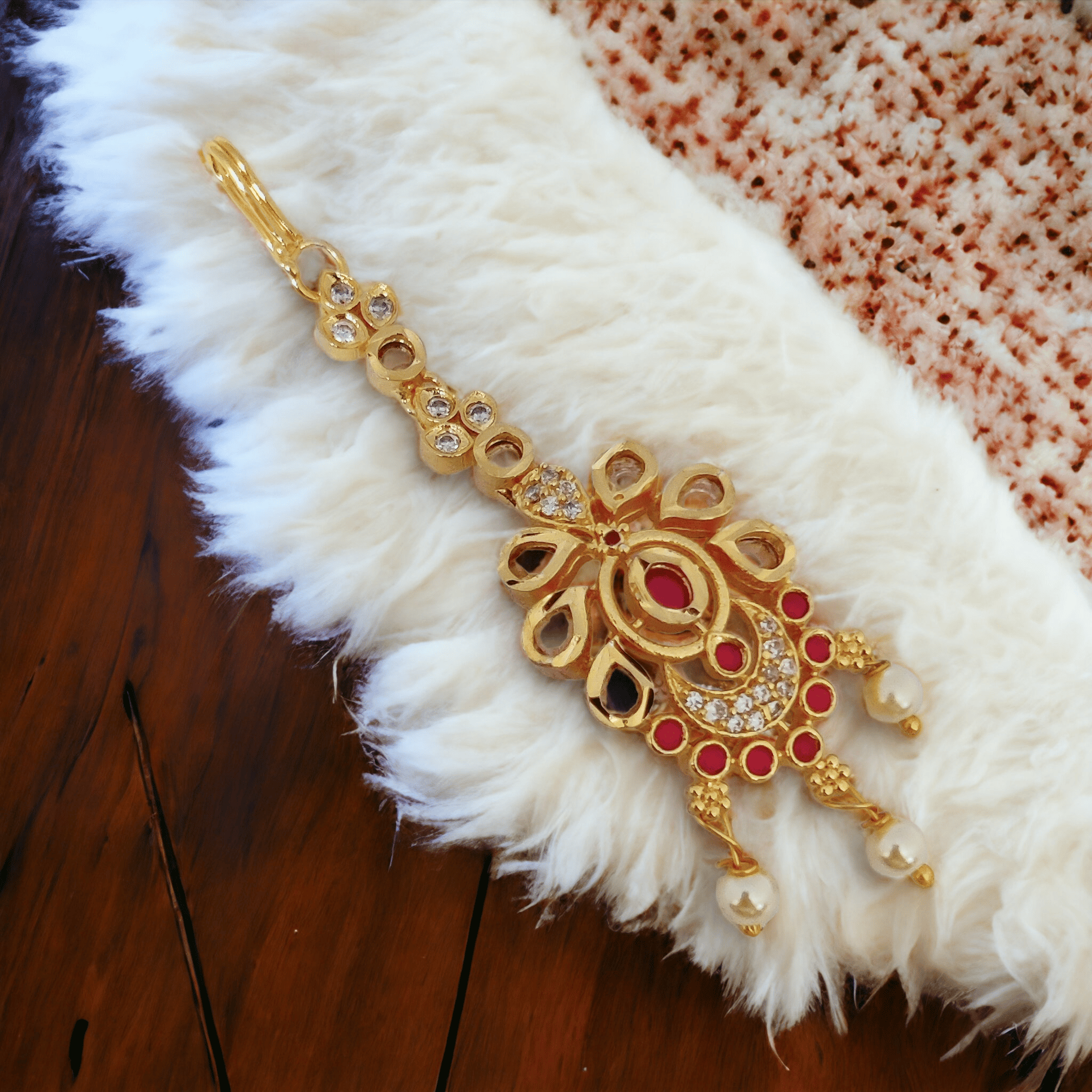 Enchanted Ruby Gold Tika-Red-White / Gold Plated