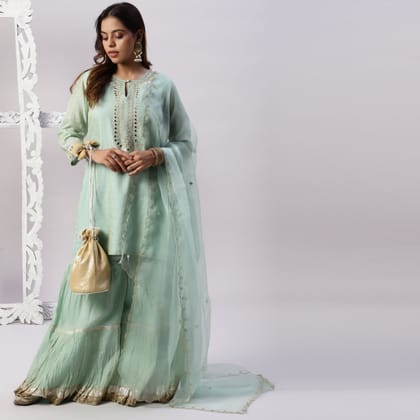 metallic Chanderi Aqua Sharara Set-XS