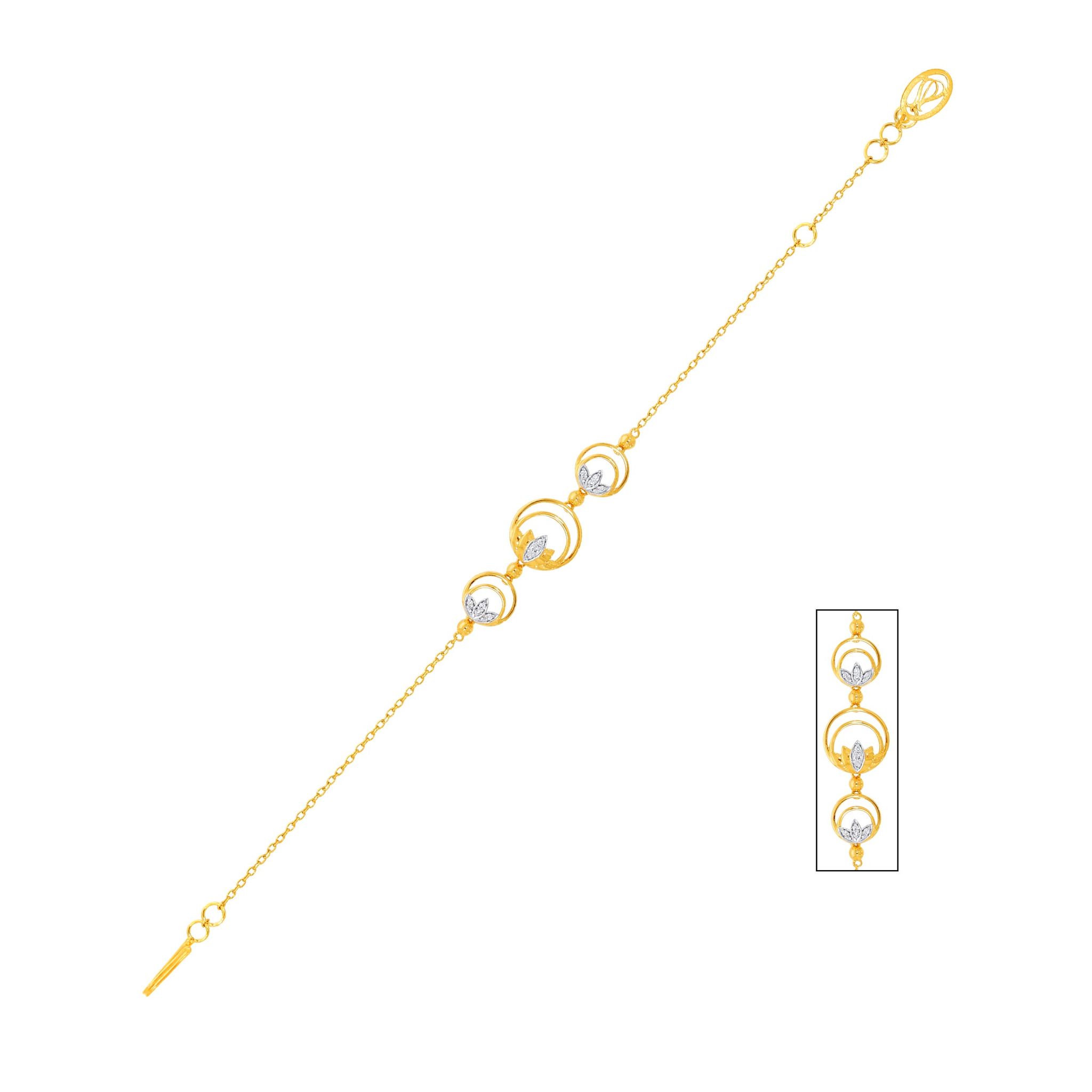 Senco Gold Lotus Trio Diamond Bracelet (3.5 gram / 0.07 Ct / HI-SI / 14K Yellow Gold)