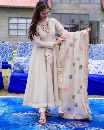 Thread Embroidery Anarkali Gown Set ( Stitched)-M(38)