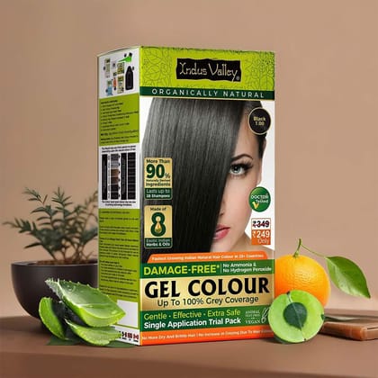 Natural Hair Colour | Trial Pack - Single Use | Damage Free Gel Hair Color For Women & Men | No Harsh Chemicals, Long Lasting, Safe & Gentle I Available in 4 Shades-Black / Trial Pack - 65ml