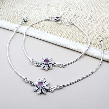 Indian Oxidized Ethnic 925 Real Sterling Silver CZ Anklets Ankle 10.5"