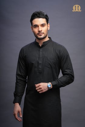 Rusal Stripe Kurta Black Men-S