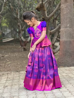 Innovative Dola Silk Lehengha Choli For Kid's-Purple / 1 Year