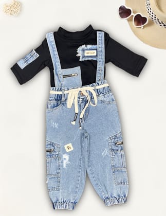 Girls Denim Dungaree With Inner [GT-5060] (1-12 Years)-4-5Y (Size - 24) / Blue / Denim