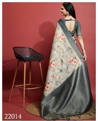 Crimson Grace: Soft Digital Printed Saree in Grey-Grey