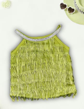 Girl's Green Partywear Top [GT-793] (4-11 Years)-10-11Y (Size - 34) / Green / Imported Fabric