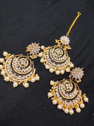 ZEVAR I Traditional Kundan Studded Earrings With Maangtika