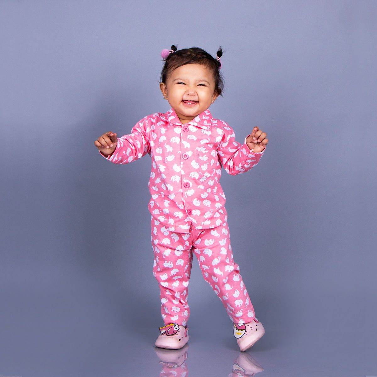 Full Sleeves Baby Elephant Printed Night Suit  for Baby/Kids -Pink  3-4 Years-3-4 Years