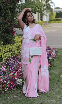 Princess Belle Muslin Silk Handbrush Painted Saree-One size