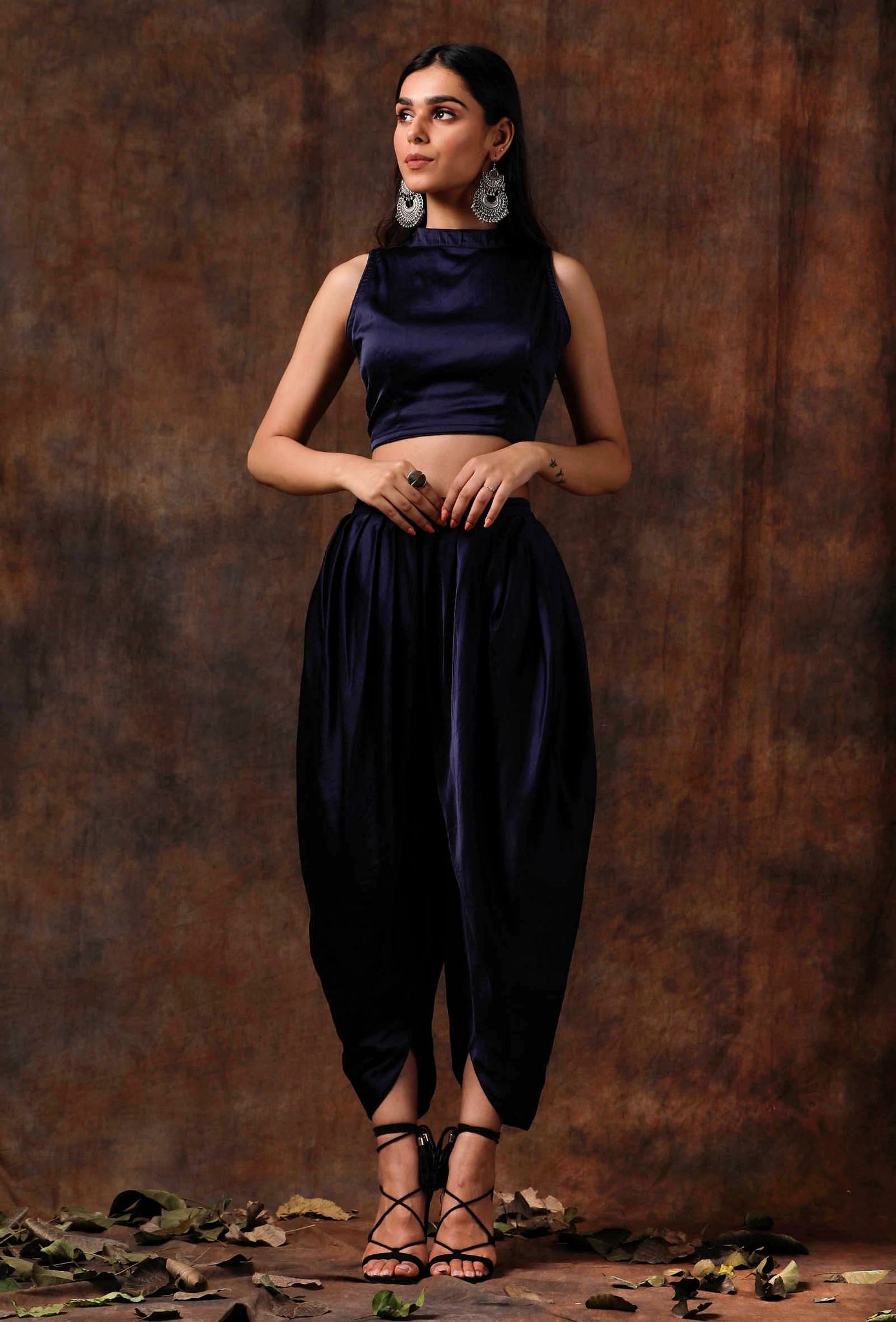 Set of 2 : Blue Satin Blouse and Dhoti-M
