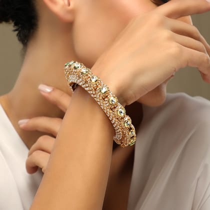Rahi Pearl Studded Kada-PEARLS ALLOY / GOLD TONE / 2.4