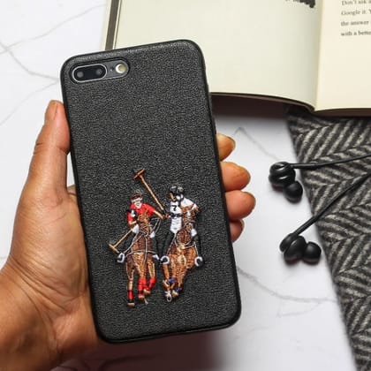 Black Leather Dual Horse rider Ornamented for Apple iPhone 7 Plus