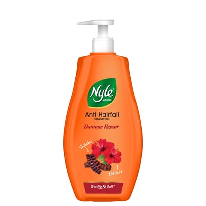Nyle Naturals Damage Repair Anti Hairfall Shampoo With Shikakai And Hibiscus Gentle and soft shampoo  PH balanced and Paraben free For Men and Women400ml