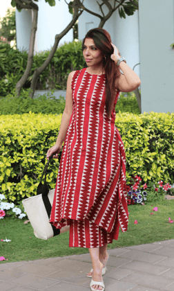 Cotton Brick Red High Neck High Low Sleeveless Coord-XS