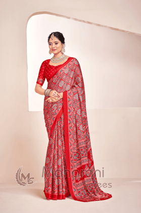 Red Ajrakh Printed Soft Modal Silk Natural Print Saree P2-1