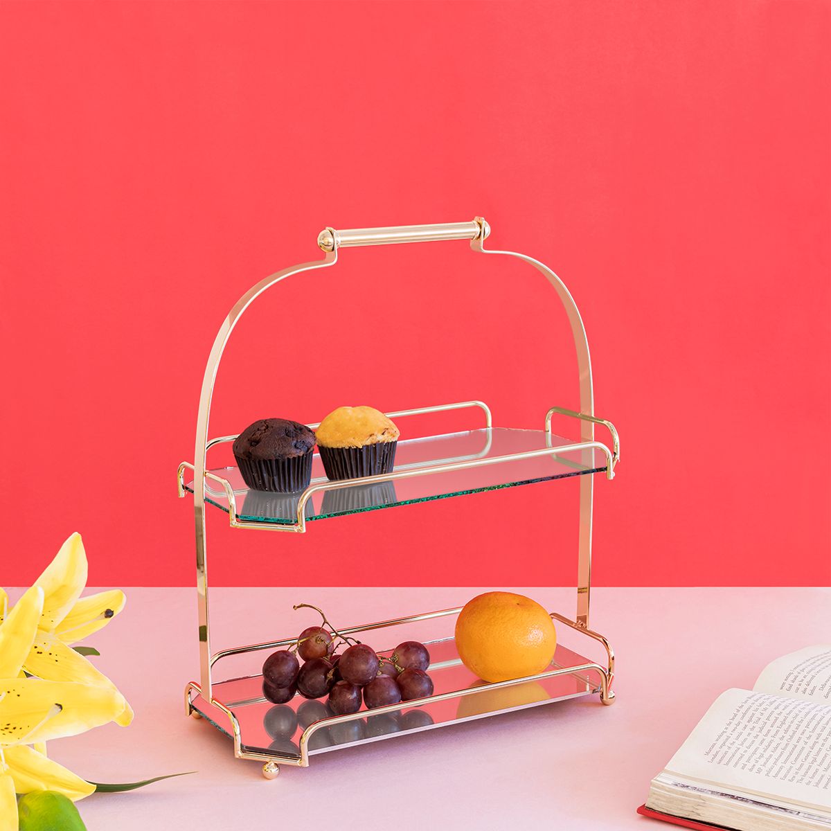 Goldilocks Serveware Platter-Height - 15 Inches & Width - 12.5 Inches / Stainless steel and Glass / Available