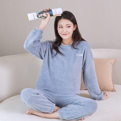 Ladies Imported Winter Nightsuite Heavy Stuff Premium Quality-M / Skyblue