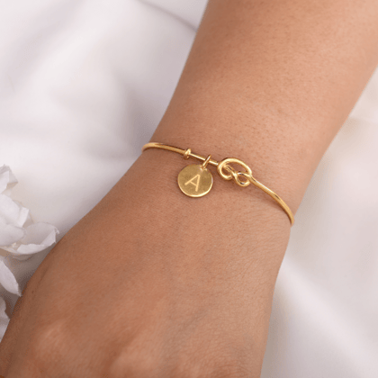 Trendy Initial Coin Charm Bangle-18k Gold Plated