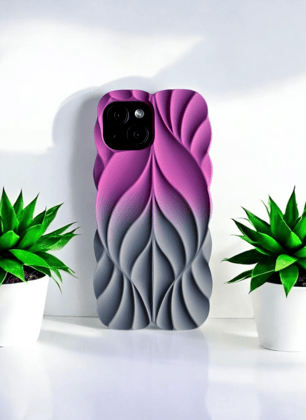 3D Leave Orchid Pink-Slate Gray Dual Tone Silicon Case for iPhone 12