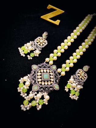 ZEVAR I Latest Kundan Studded and Pearl Beaded Long Necklace Set