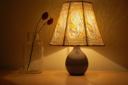 Bold Flower Kalamkari Handpaited Leather Lamp Shade (11X9 Inch)