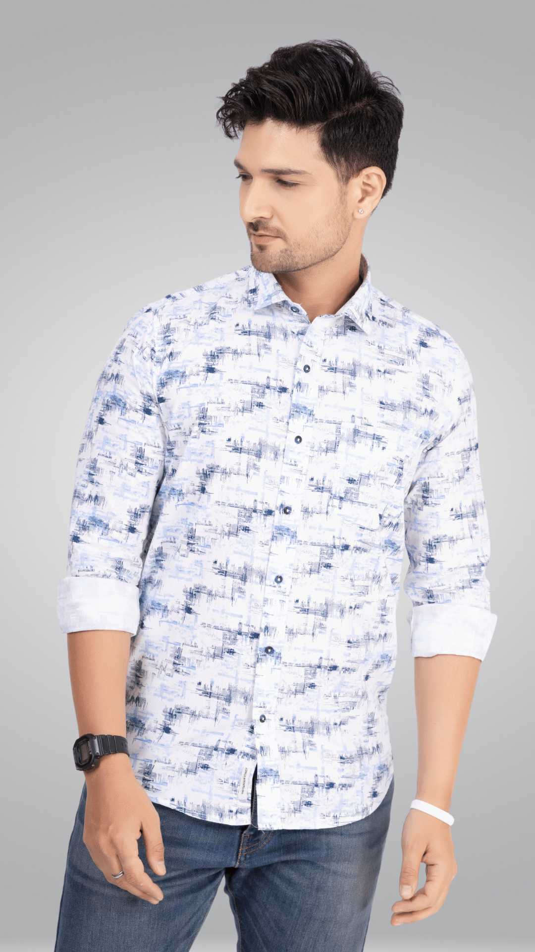 Blue and White Printed Shirt-S
