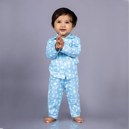 Full Sleeves Baby Octopus Printed Night Suit  for Baby/Kids-Aqua Blue 3-4 Years-3-4 Years