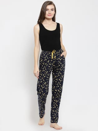 Navy Blue Abstract Printed Cotton Pyjama-s