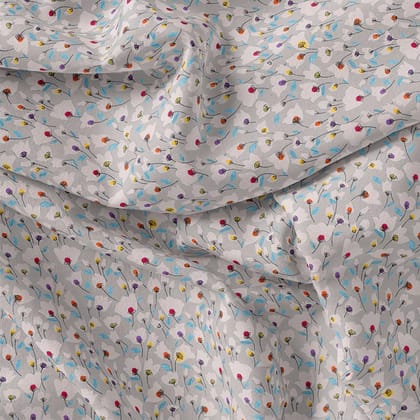 Colourful Flower Chintz With Small Leaves Digital Printed Fabric - Muslin