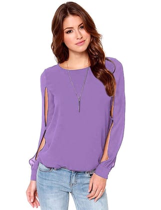 Kaamastra Casual Back Button Keyhole Purple Top