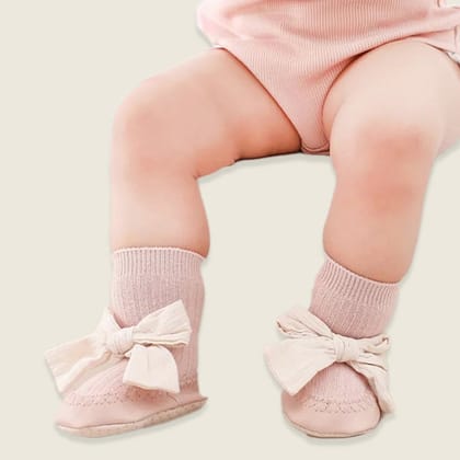 Baby Bow Sock Shoes-0-6 months- S / Korean Pink