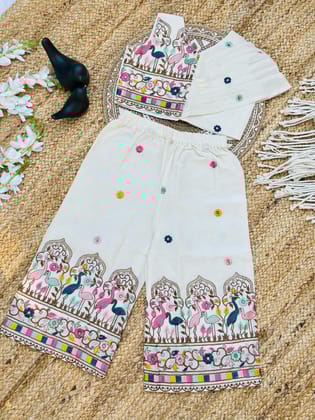 Super Hit  Embroidery Work on Khadi Cotton Fabric Kids Cord-Set-Beige / 0-6 Month