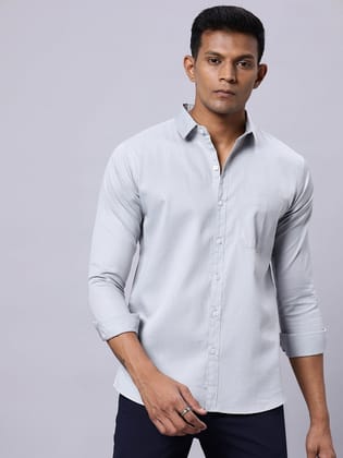 Men Grey Solid Slim Fit Cotton Shirt-S