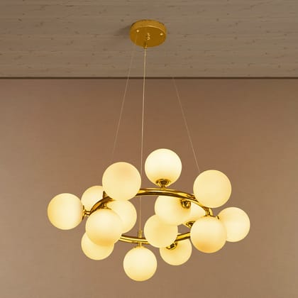 Lustrous Crown Beam Chandelier Light For Living Room - Medium-Metal & Glass / Dia - 23  Inches & Height - (Adjustable) / G9 & No. Of Bulb - 15