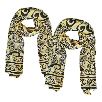 Yellow Monochrome Rayon Scarf/Stole 90x180 cms-Set of 2