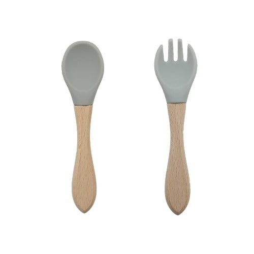 Baby Wooden Silicon Food Grade Fork and Spoon Feeding Utensils  Set 2