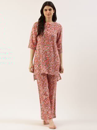 Women Red Floral Kurta & Palazzo-M