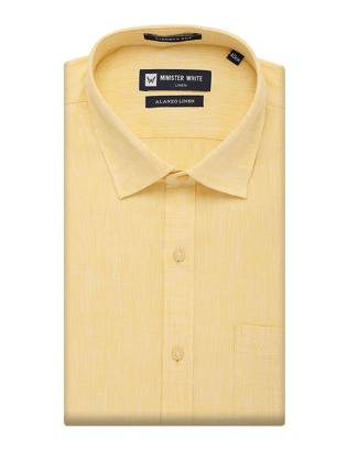 Mens Pure Linen Regular Fit Butter Colour Shirt Alanzo Linen-38 / F/S / Butter