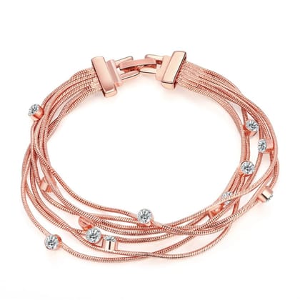Multi-Strands Swarovski Elements Bracelet in 14K Rose Gold