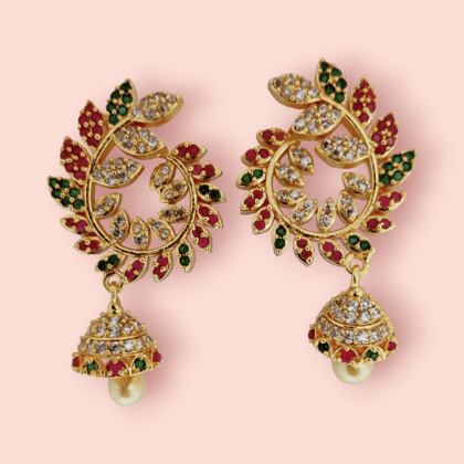 Enchanted Sapphire Sparkle Earrings-Red-Green-White / Gold Plated